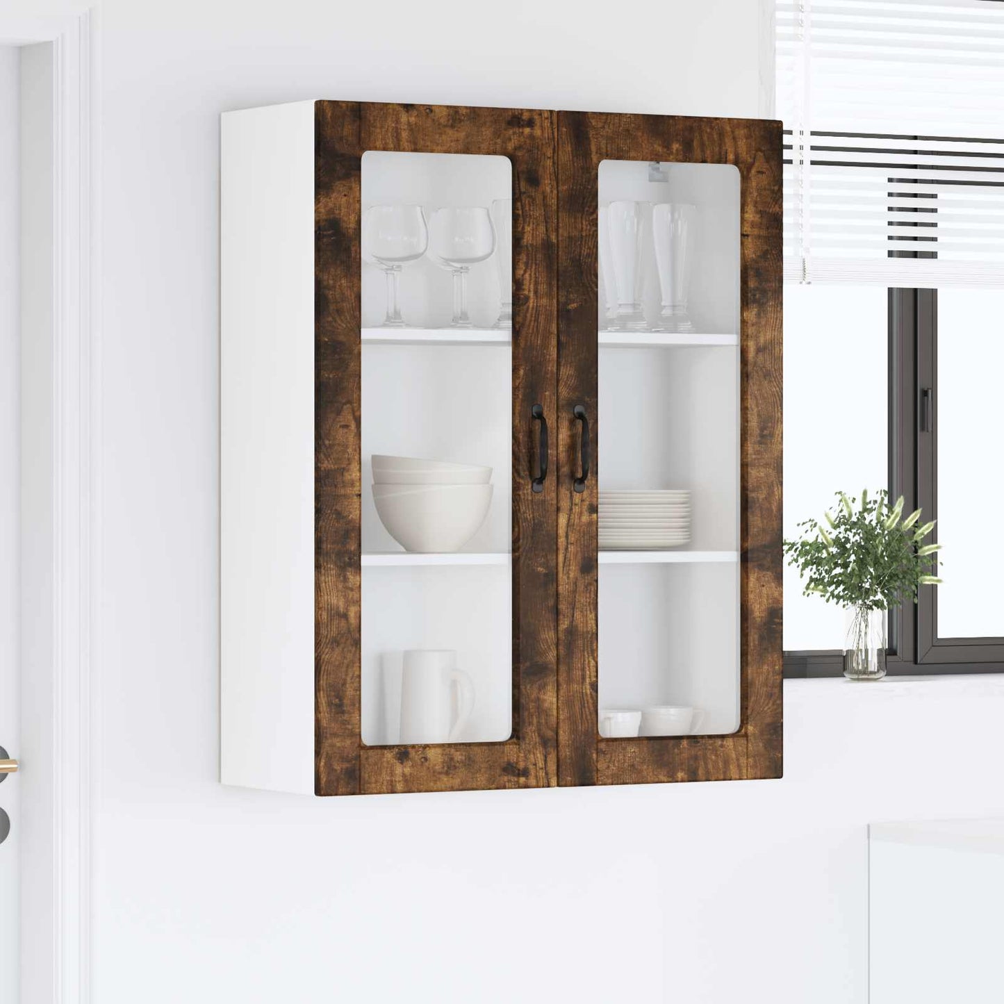 Vegghylle PORTO Røkt eik 80 x 31 x 100 cm Konstruert tre