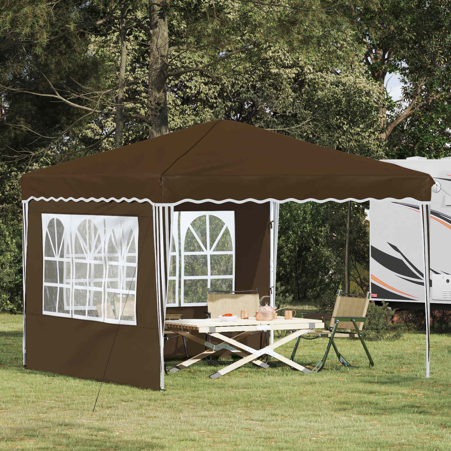 Pop-up Festtelt 288 x 288 x 245 cm Gråbrun Oxford Stoff