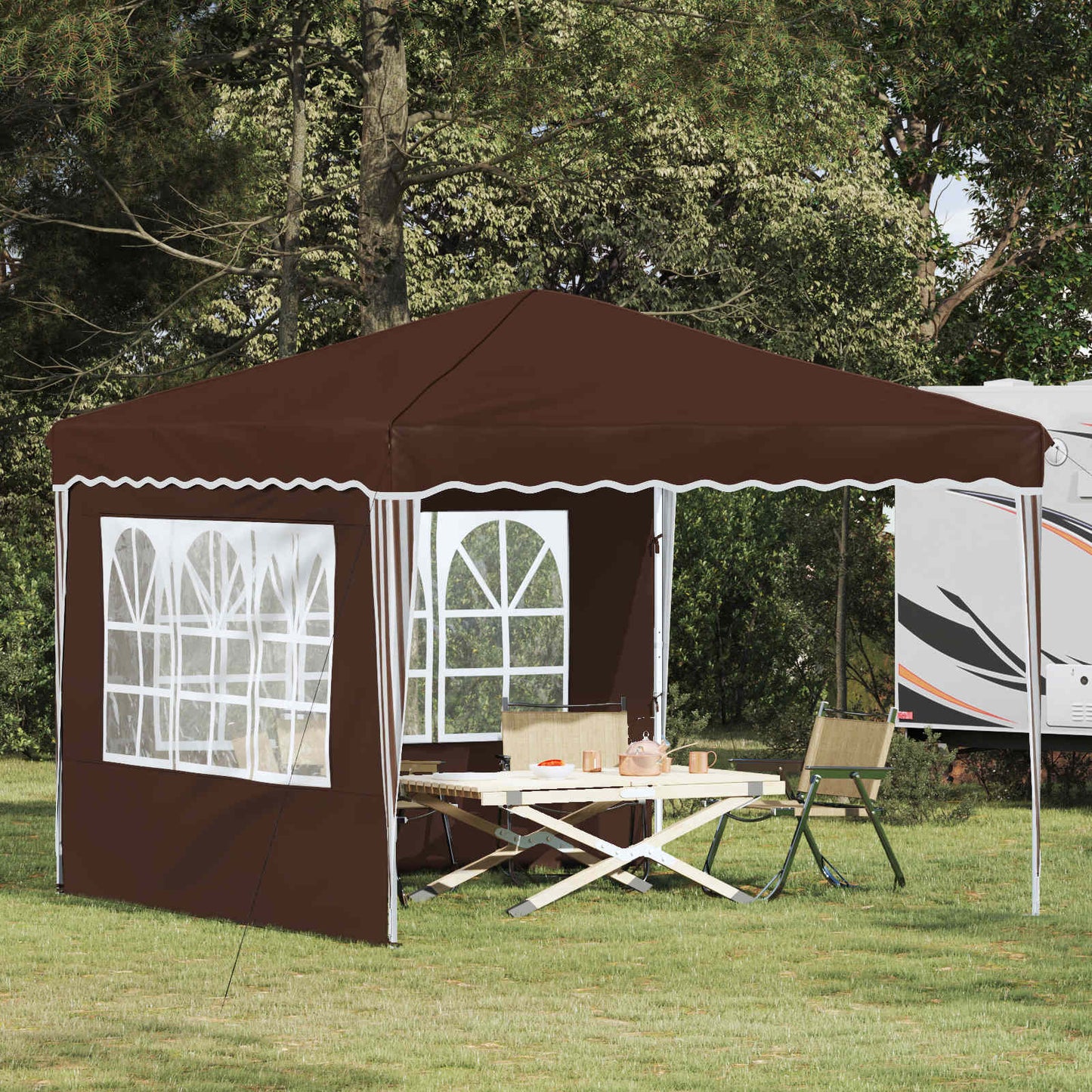 Pop-up Festtelt 288 x 288 x 245 cm Brun Oxford Stoff