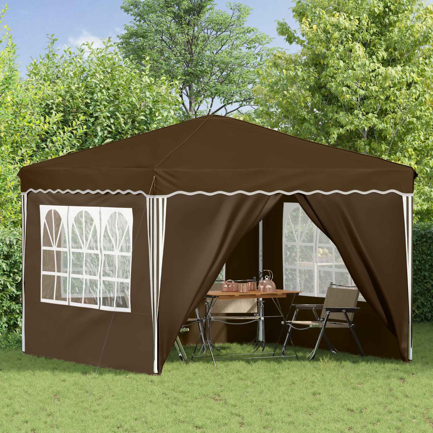 Pop-up Festtelt 288 x 288 x 245 cm Gråbrun Oxford Stoff