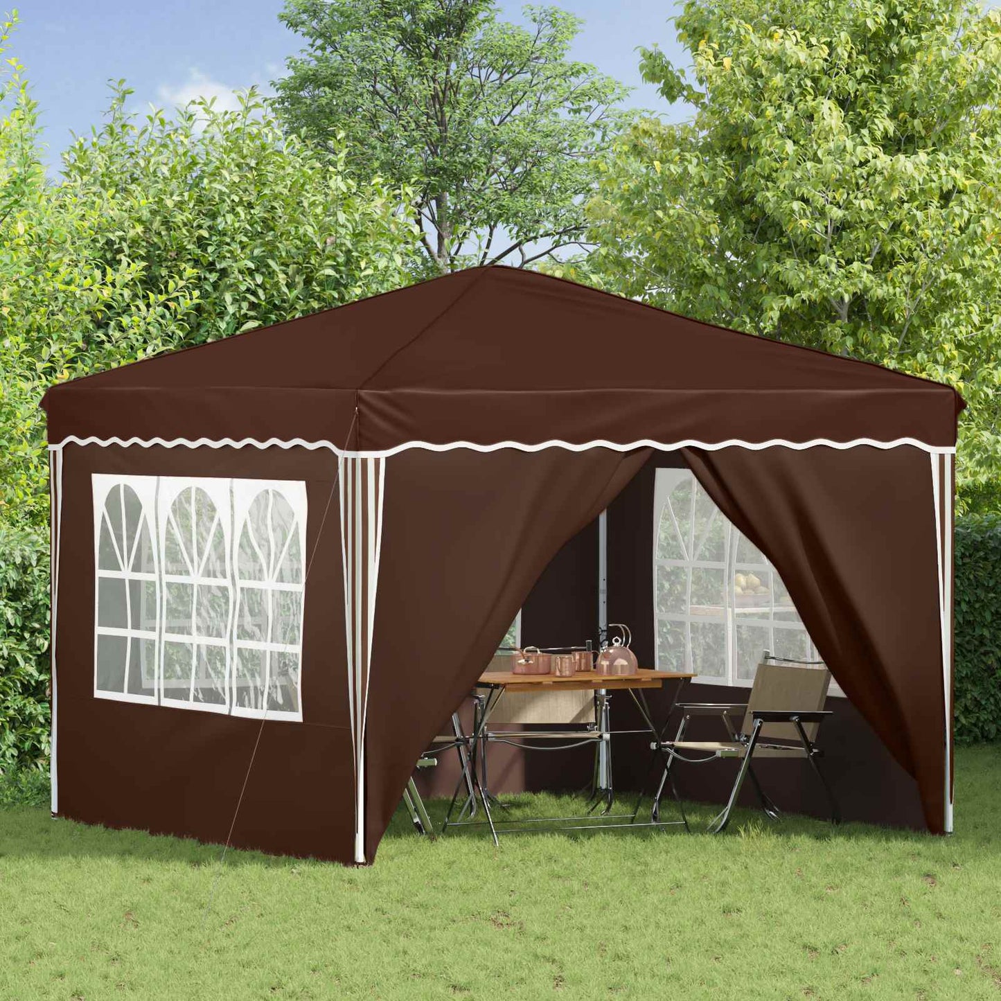 Pop-up Festtelt 288 x 288 x 245 cm Brun Oxford Stoff