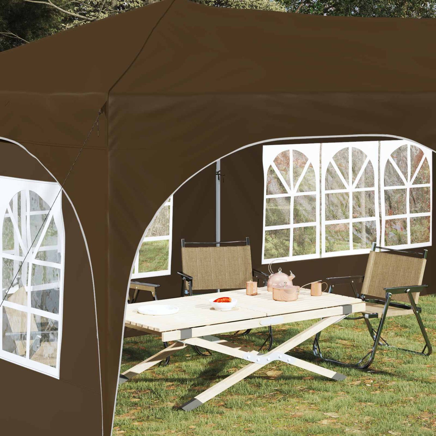 Pop-up Festtelt 575 x 288 x 245 cm Gråbrun Oxford Stoff