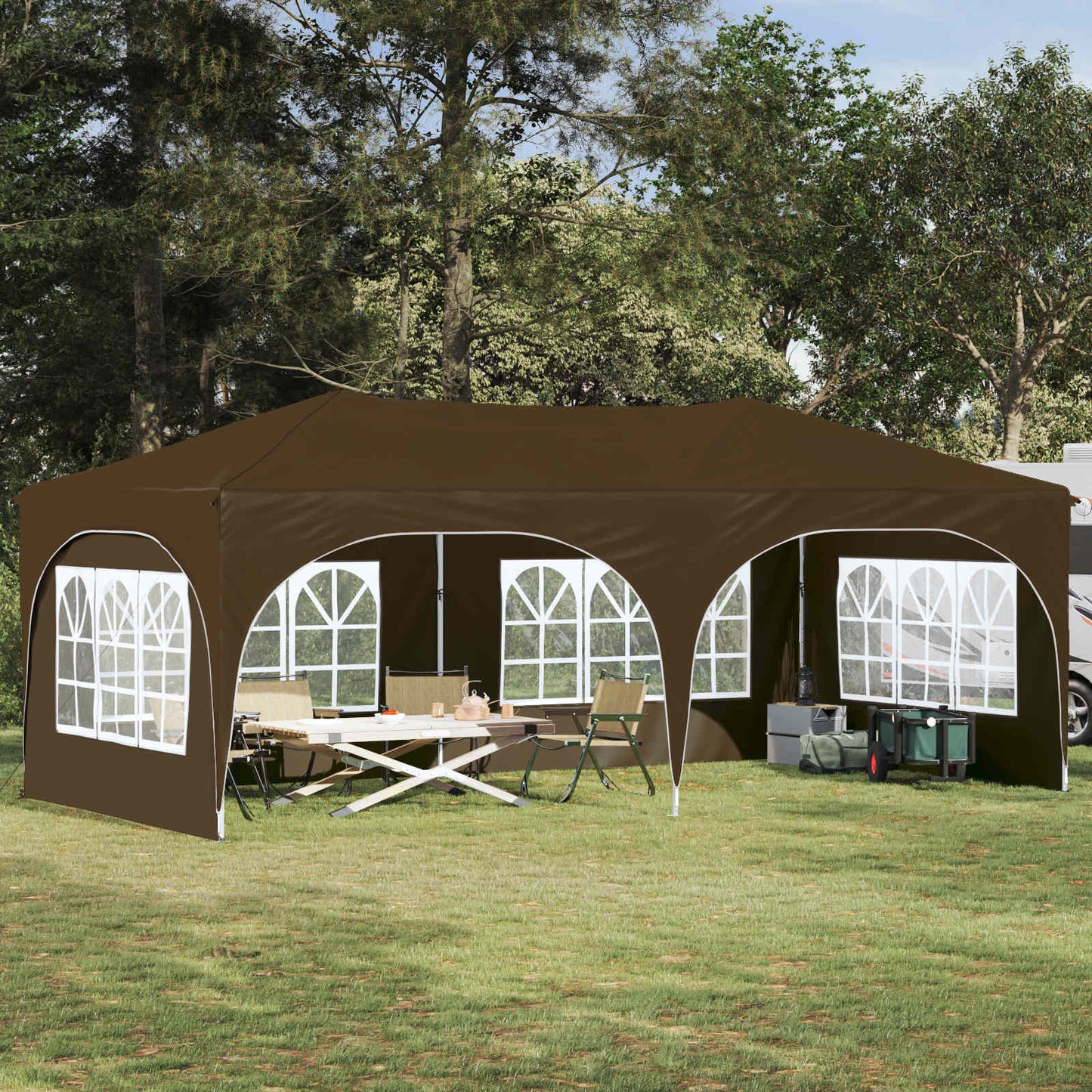 Pop-up Festtelt 575 x 288 x 245 cm Gråbrun Oxford Stoff