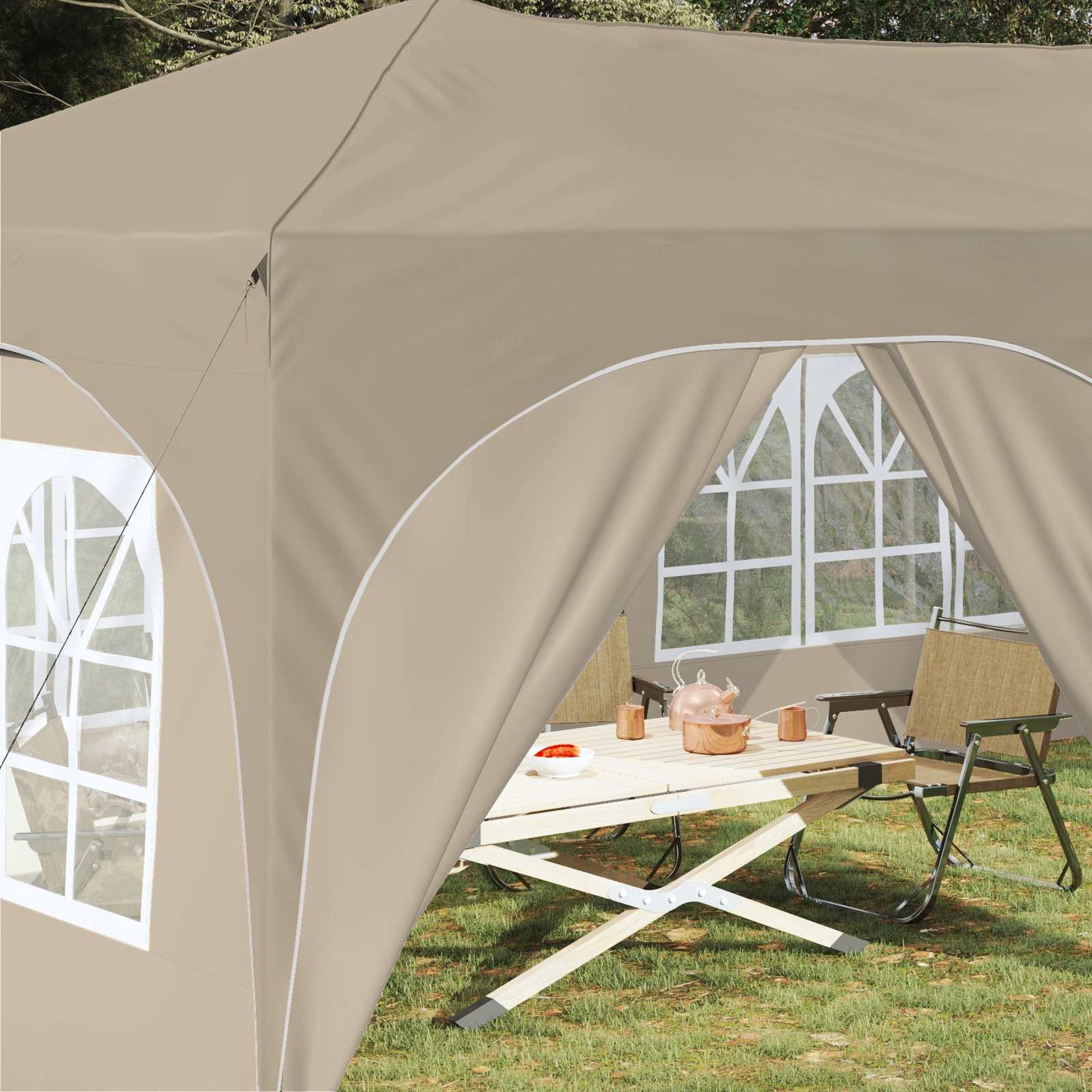 Pop-up Festtelt Krem 575 x 288 x 245 cm Oxford Stoff