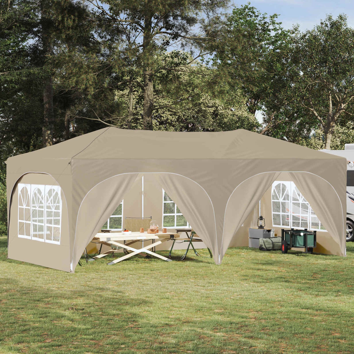 Pop-up Festtelt Krem 575 x 288 x 245 cm Oxford Stoff