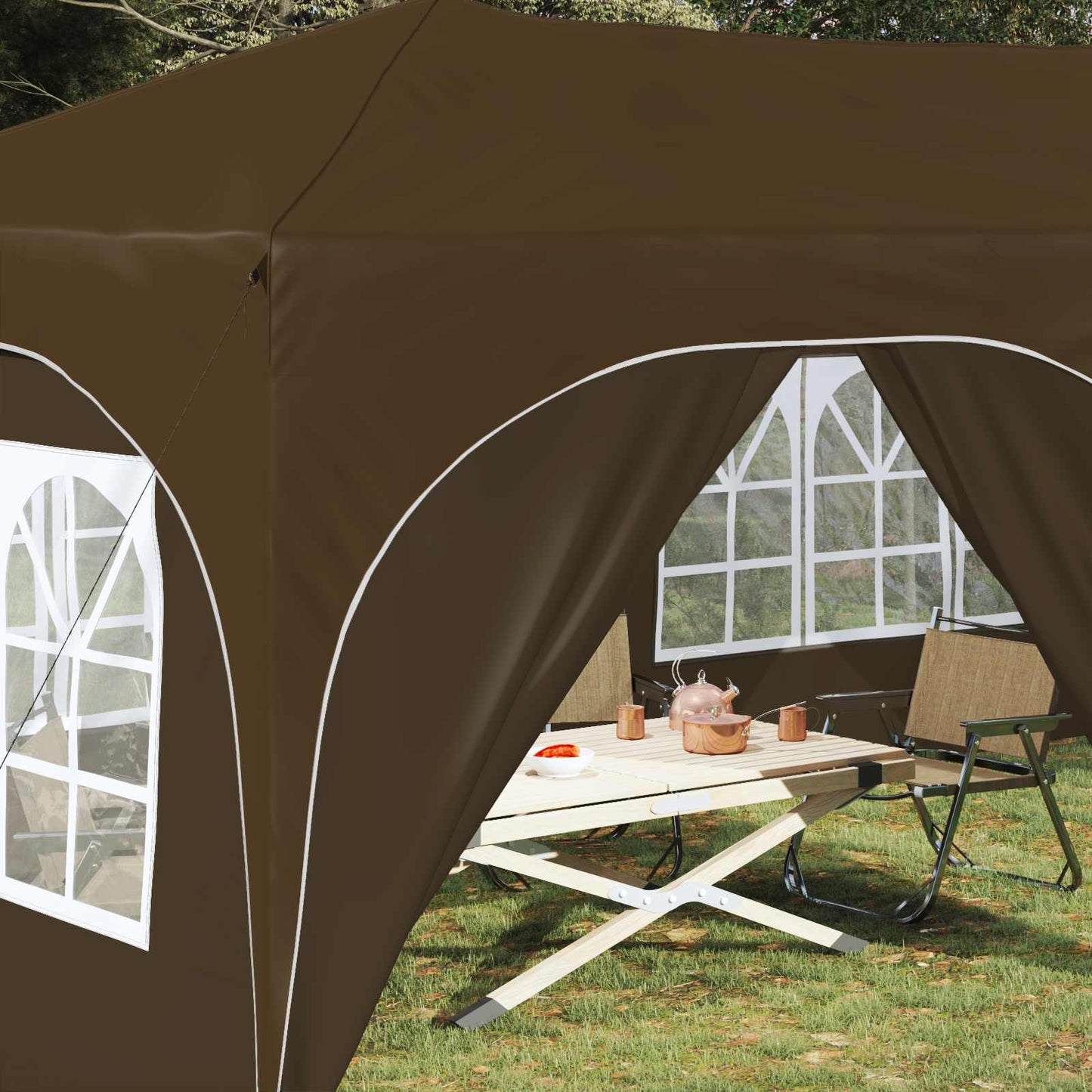 Pop-up Festtelt 575 x 288 x 245 cm Gråbrun Oxford Stoff