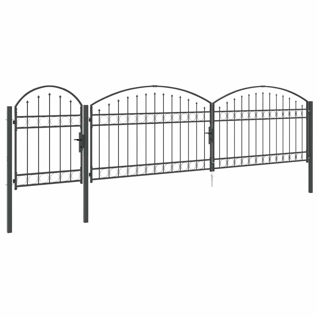 Hagegjerdeport med Bueformet Topp Assen Grå 500 x 75 cm Stål