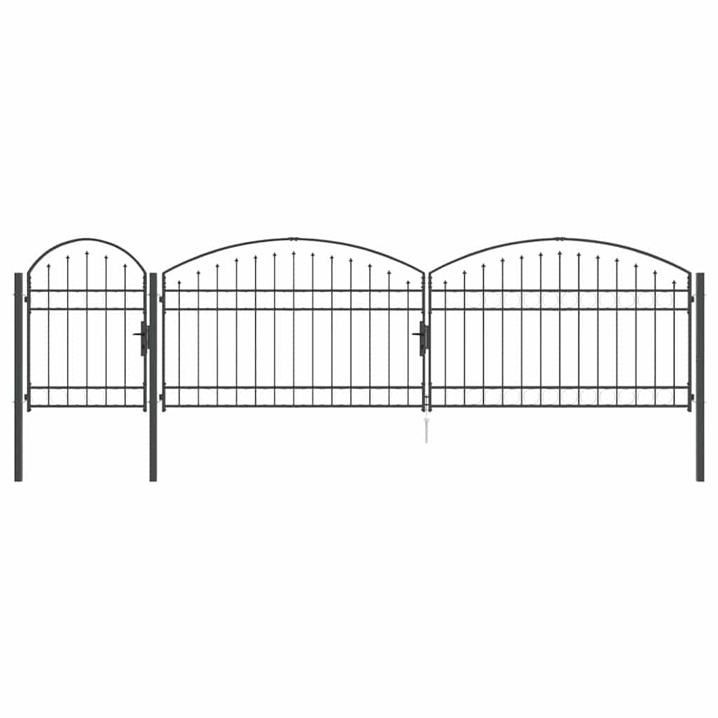 Hagegjerdeport med Bueformet Topp Assen Grå 500 x 75 cm Stål