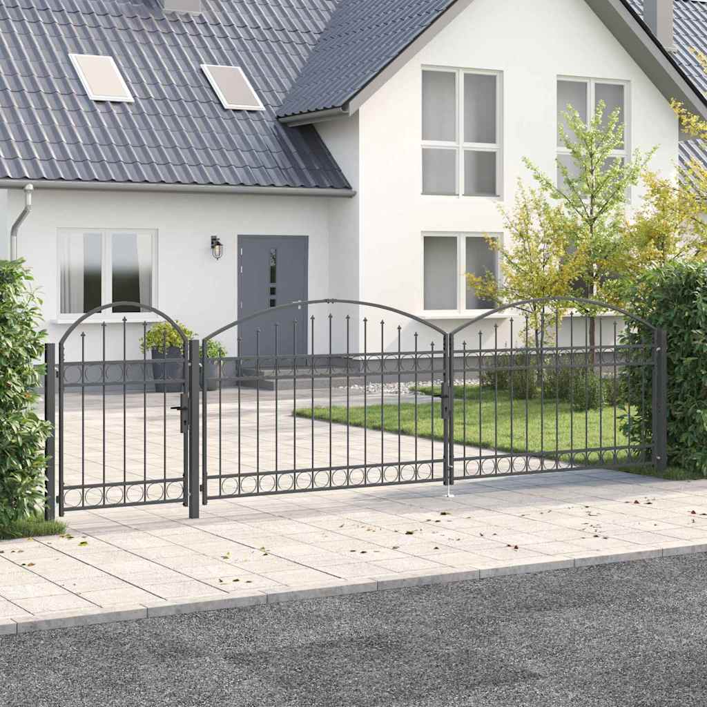 Hagegjerdeport med Bueformet Topp Assen Grå 500 x 100 cm Stål