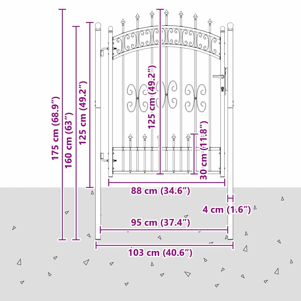 Gjerdedør med Lanse Topp KAMPEN 103 x 175 cm Stål Grå Låsbar