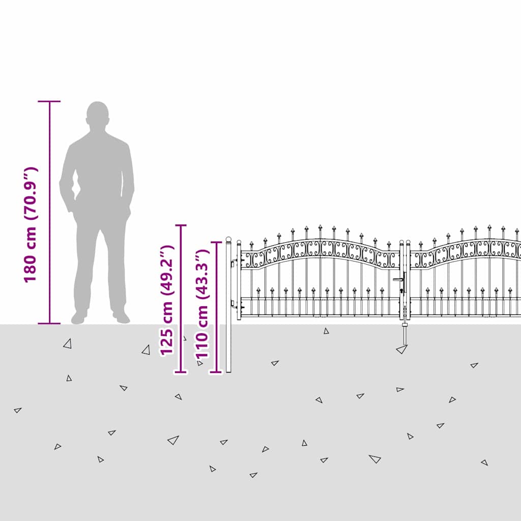 Gjerdedør med Lanse Topp med lås Grå 305 x 75 cm Stål