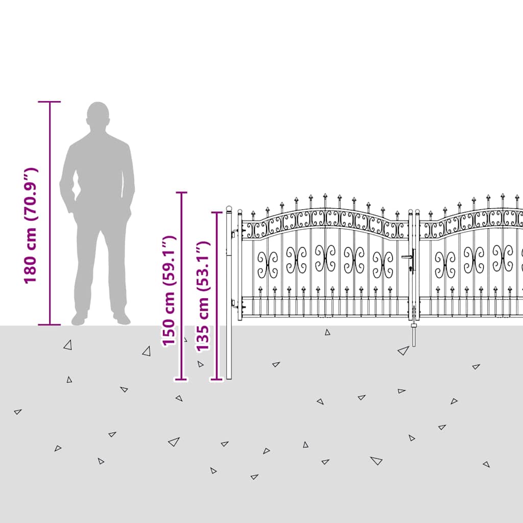Gjerdedør med Lanse Topp med lås Grå 305 x 100 cm Stål