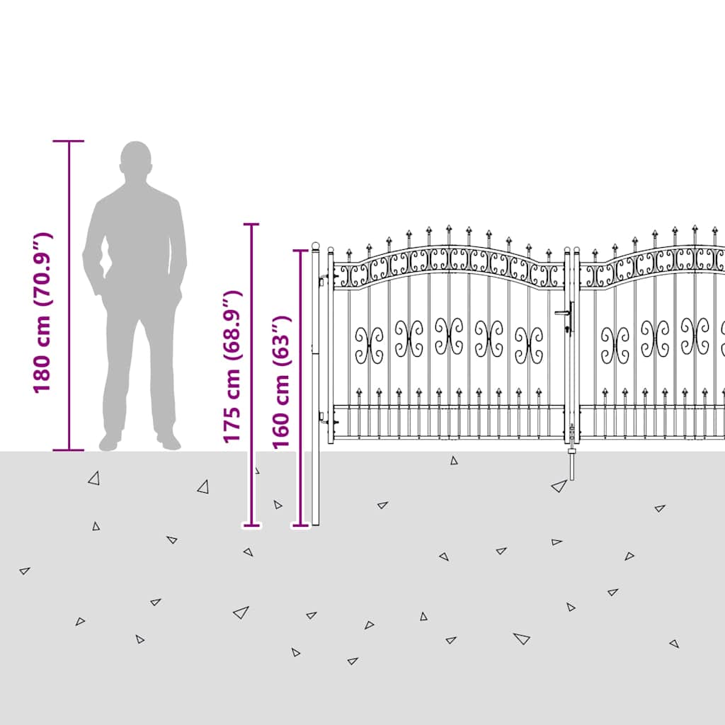 Gjerdedør med Lanse Topp med lås Grå 305 x 125 cm Stål