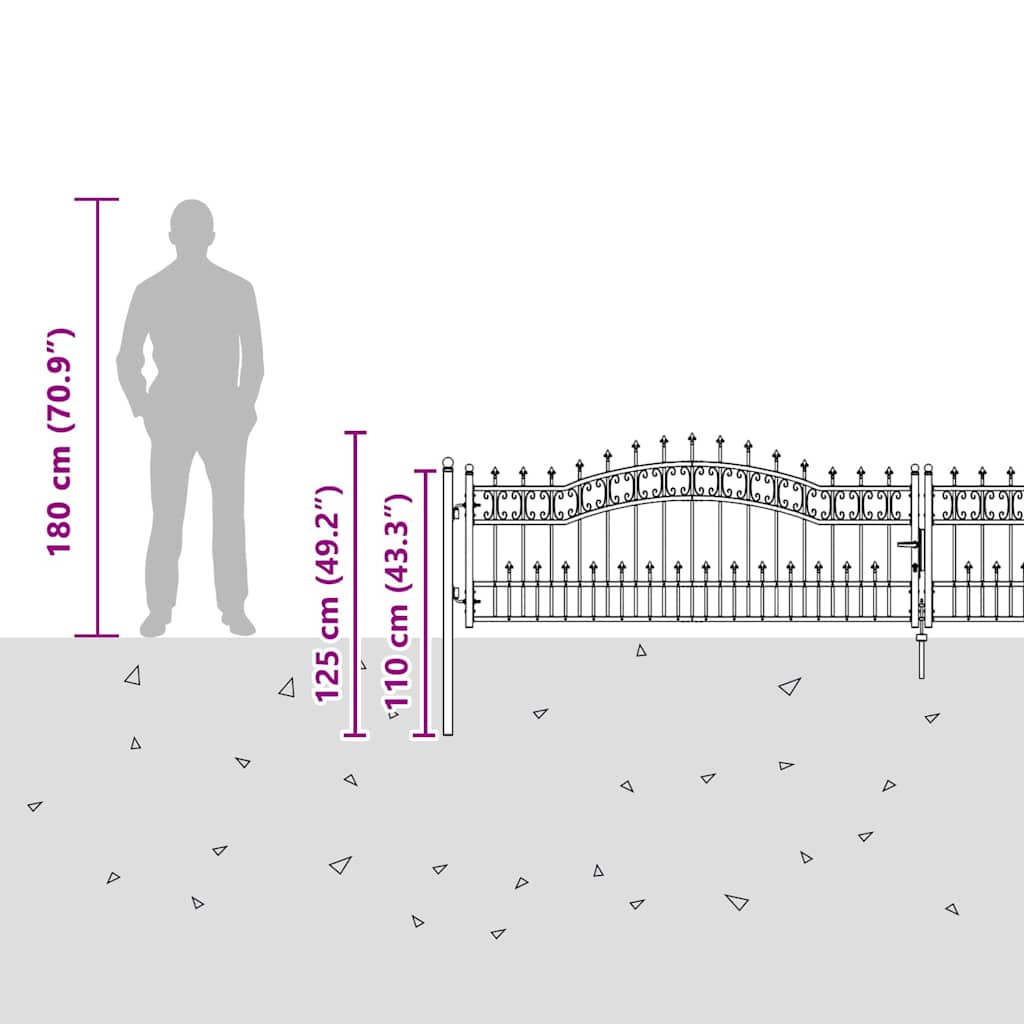 Gjerdedør med Lanse Topp med lås Grå 404 x 75 cm Stål