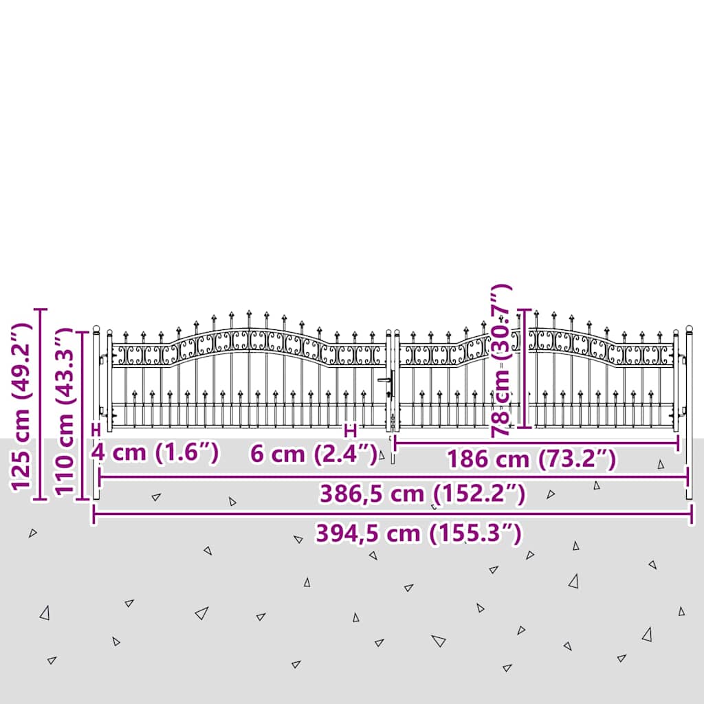 Gjerdedør med Lanse Topp med lås Grå 404 x 75 cm Stål