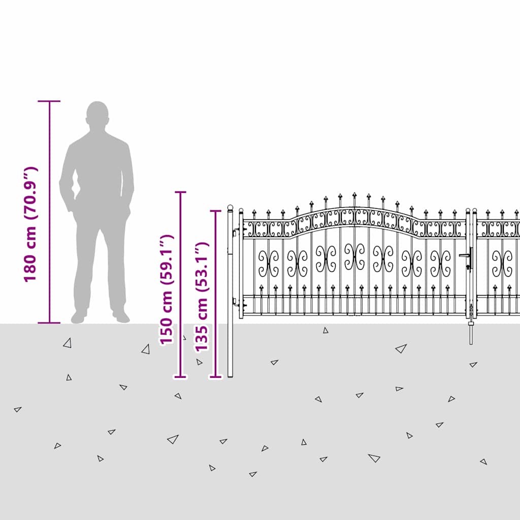 Gjerdedør med Lanse Topp med lås Grå 404 x 100 cm Stål