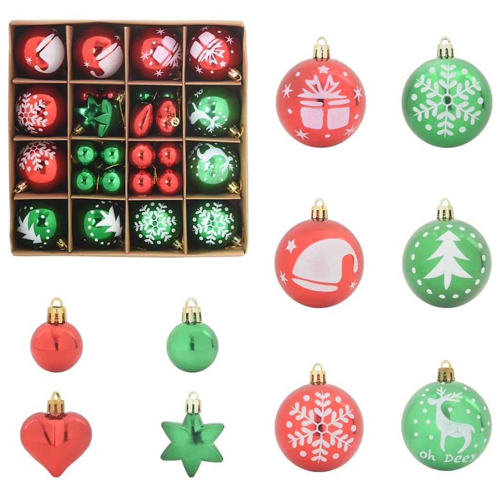 Julekule Sett 40 stk. Rød og grønn Ø 6 cm Plast LED-lys