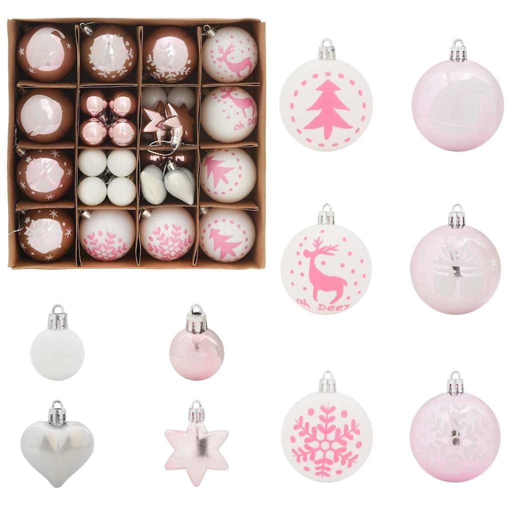 Julekule Sett 40 pcs Hvit og Rosa Plast