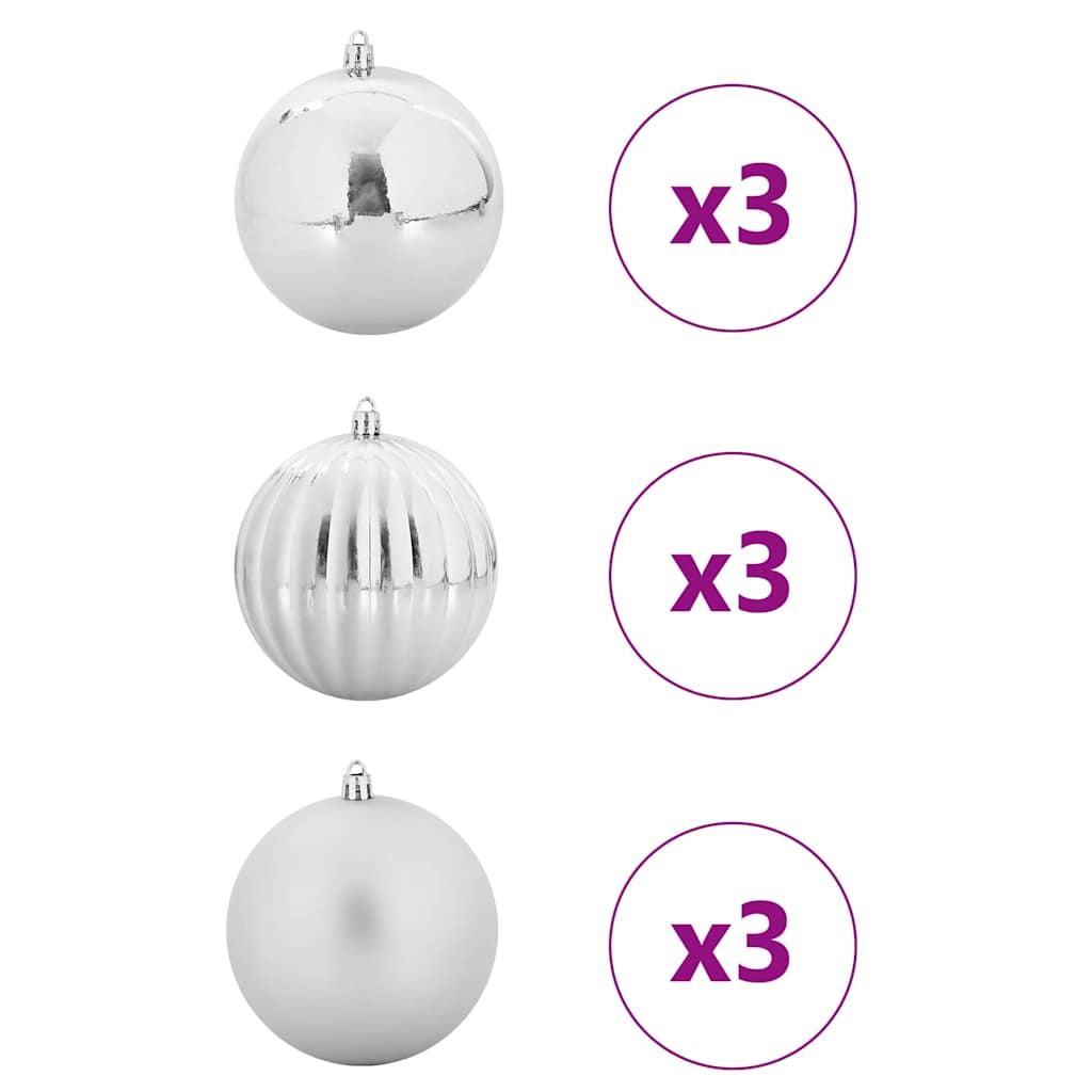 Juletrekule Sett XL 9 pcs sølv Ø 15 cm Plast LED-lys