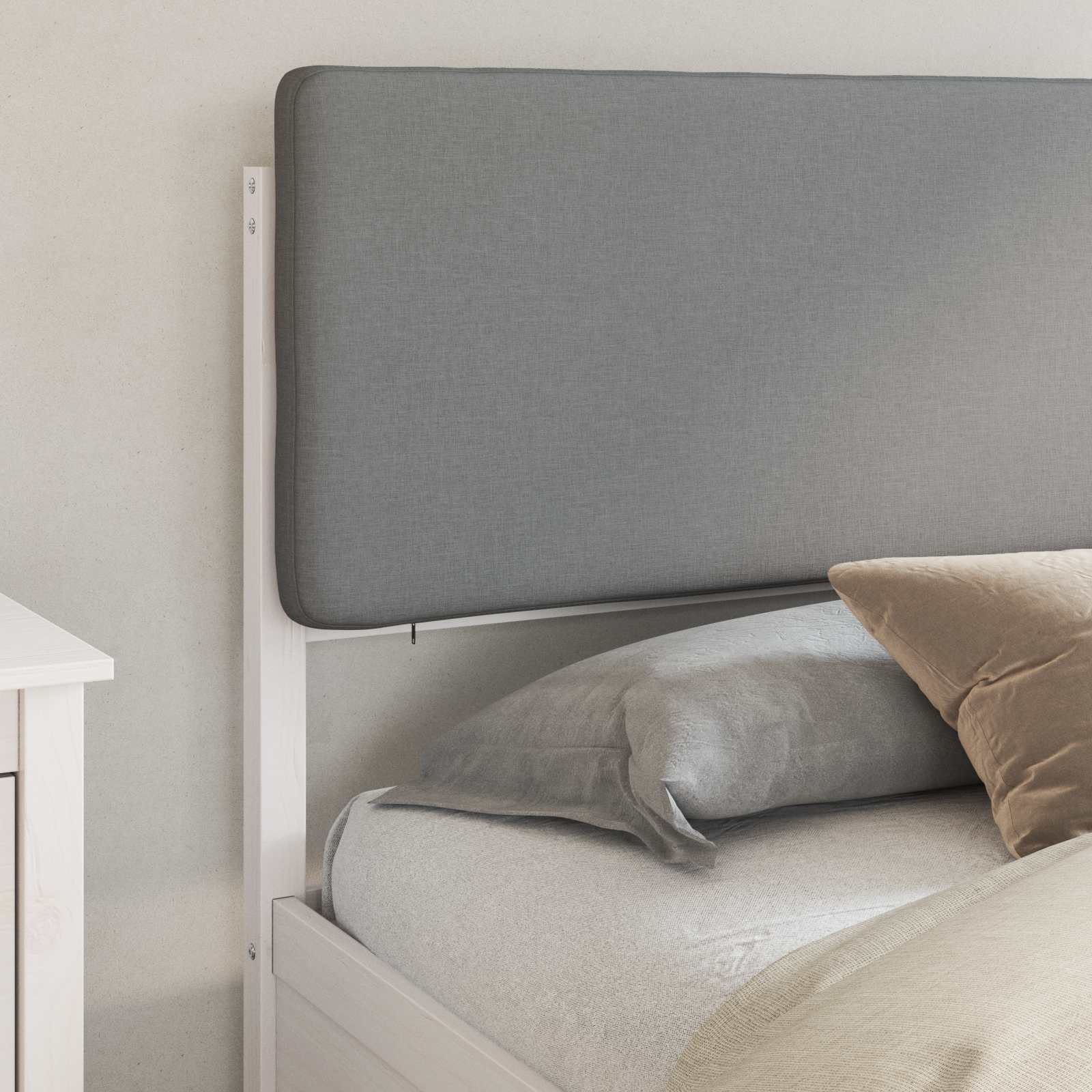 Sengeramme med Polstret Hodegjerde Lysegrå 180 x 200 cm