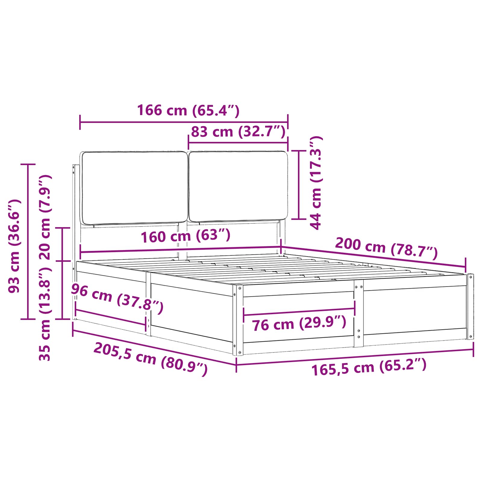 Sengeramme med Polstret Hodegjerde Gråbrun 160 x 200 cm