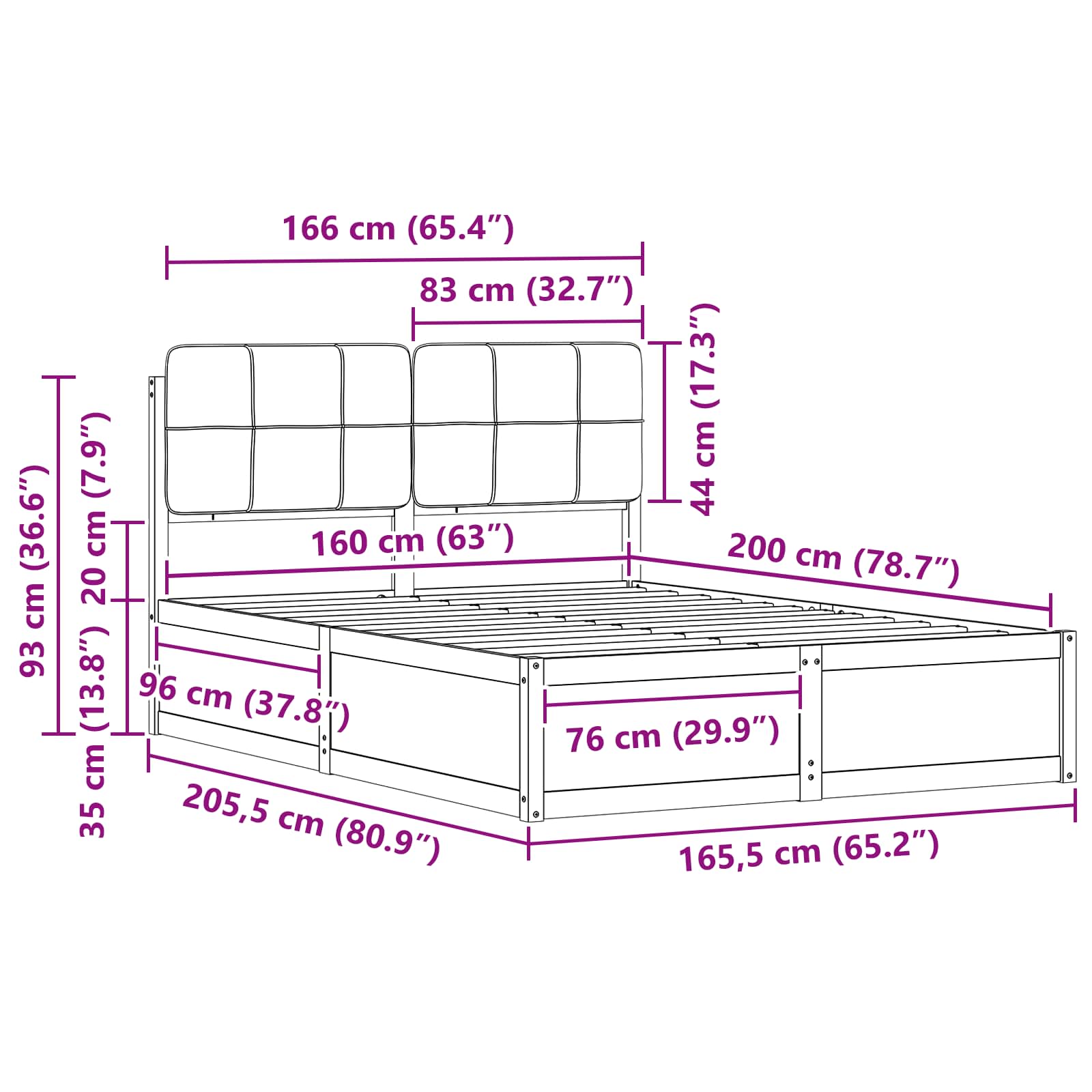 Sengeramme med Polstret Hodegjerde Gråbrun 160 x 200 cm