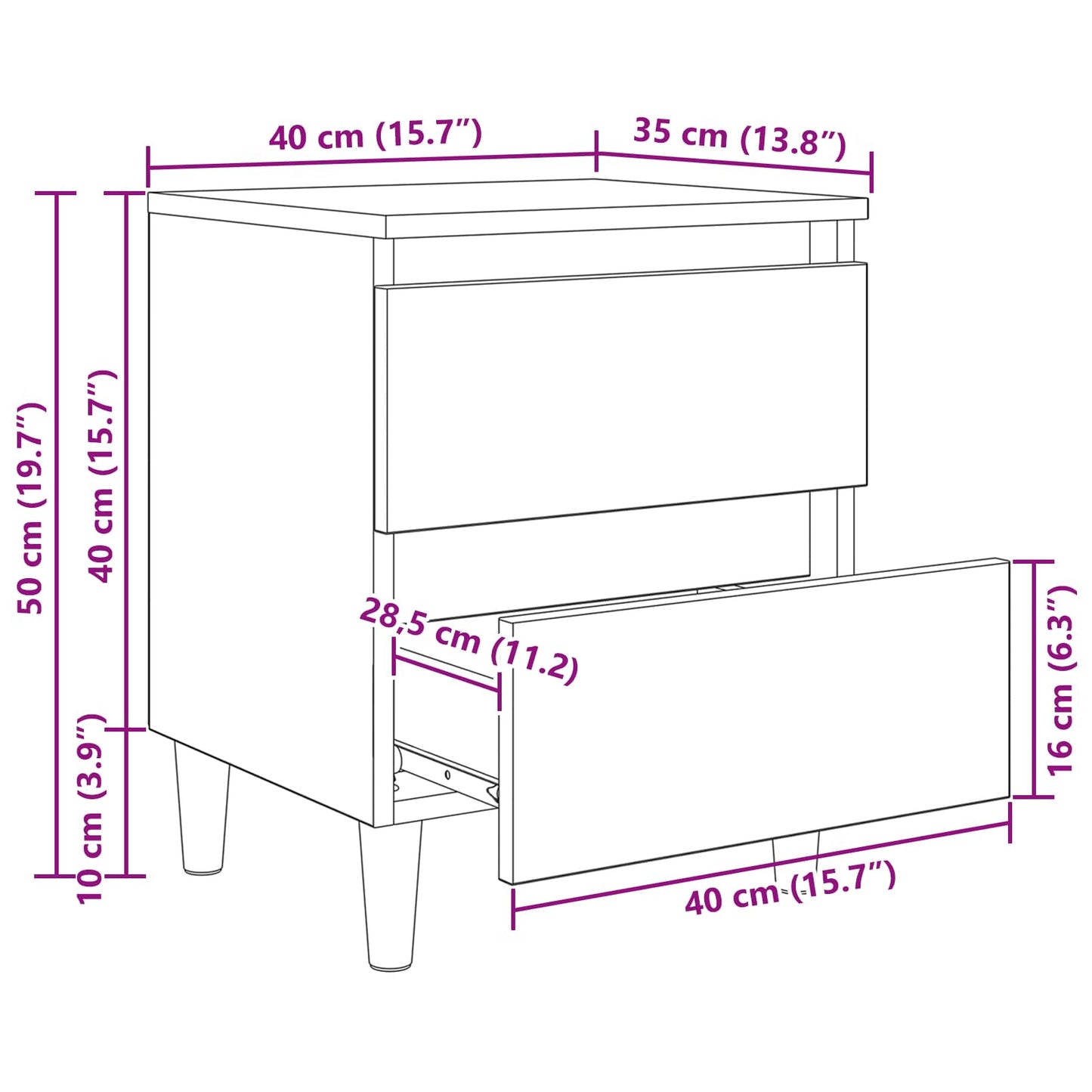Sengskap 2 pcs Gamle tre 40 x 35 x 50 cm Konstruert tre