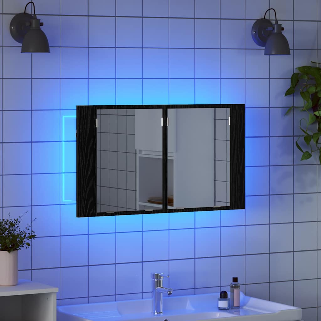 Baderomsspeilskap Svart Eik 80 x 12 x 45 cm Konstruert tre