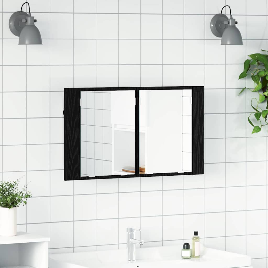 Baderomsspeilskap Svart Eik 80 x 12 x 45 cm Konstruert tre
