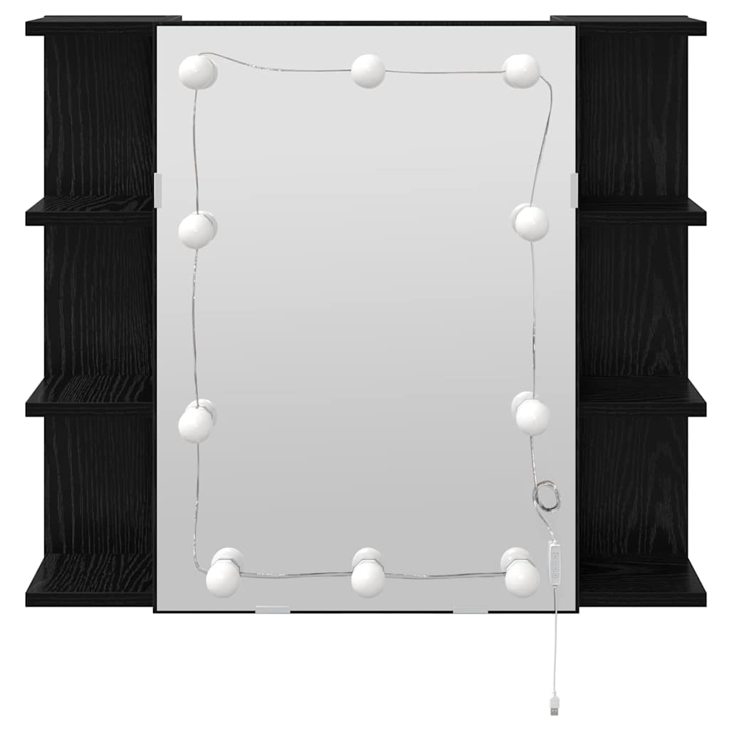 Speilskap med hylle Svart Eik 70 x 16,5 x 60 cm Konstruert tre