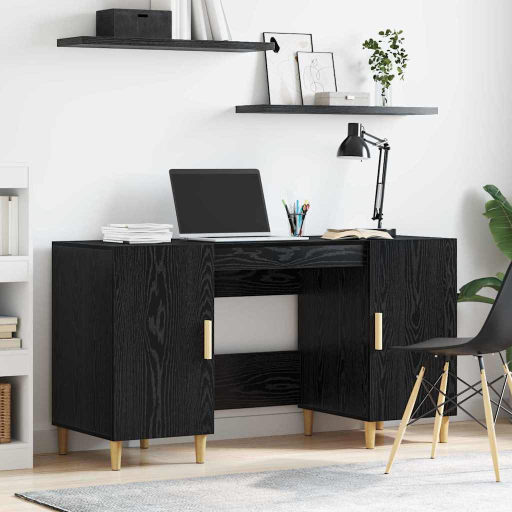 Skrivebord med hylle Svart Eik 140 x 50 x 75 cm Konstruert tre