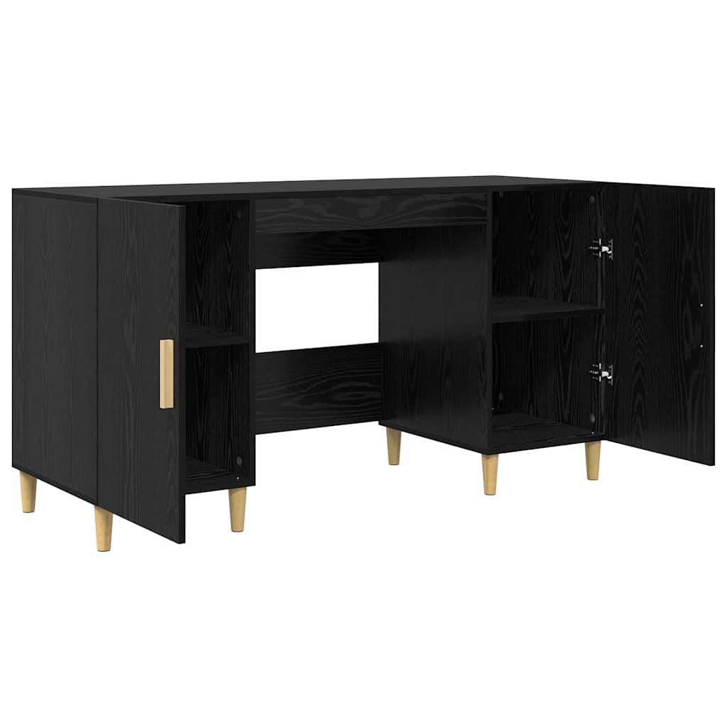 Skrivebord med hylle Svart Eik 140 x 50 x 75 cm Konstruert tre