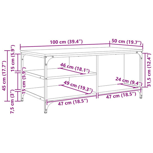 Kaffebord Svart Eik 100 x 50 x 45 cm Konstruert tre