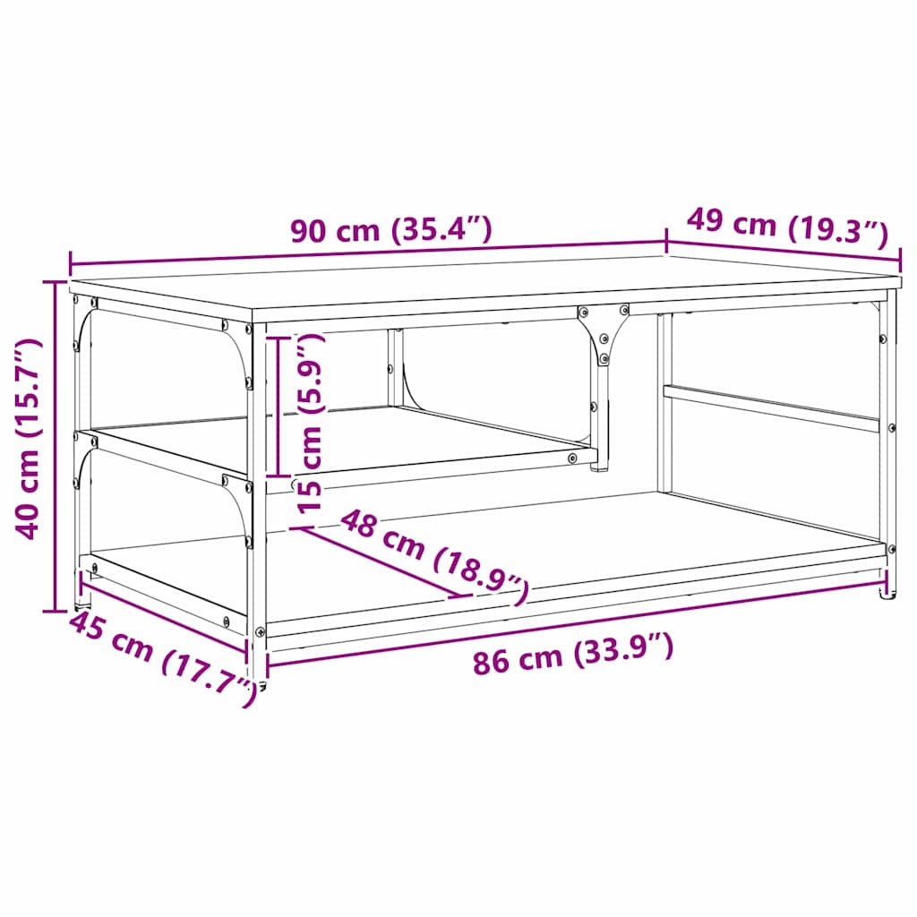Kaffebord Svart Eik 90 x 49 x 40 cm Konstruert tre