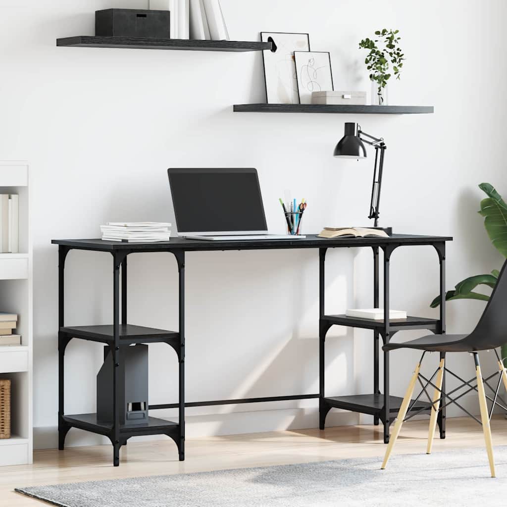 Skrivebord med hylle Svart Eik 140 x 50 x 75 cm Konstruert tre