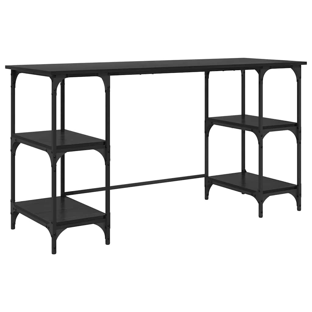 Skrivebord med hylle Svart Eik 140 x 50 x 75 cm Konstruert tre