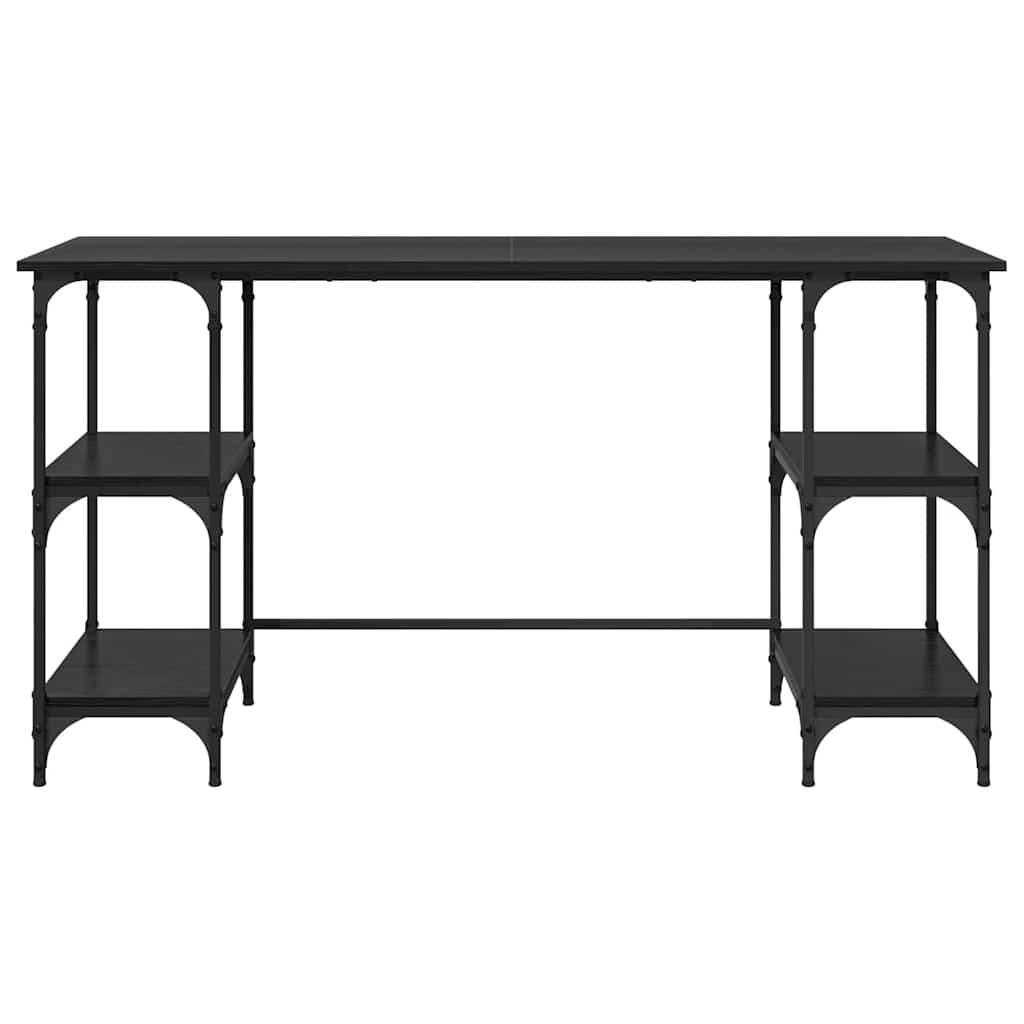 Skrivebord med hylle Svart Eik 140 x 50 x 75 cm Konstruert tre