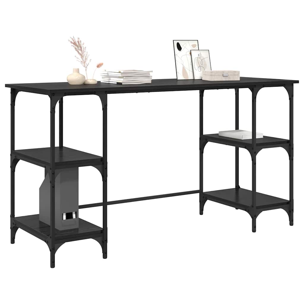 Skrivebord med hylle Svart Eik 140 x 50 x 75 cm Konstruert tre