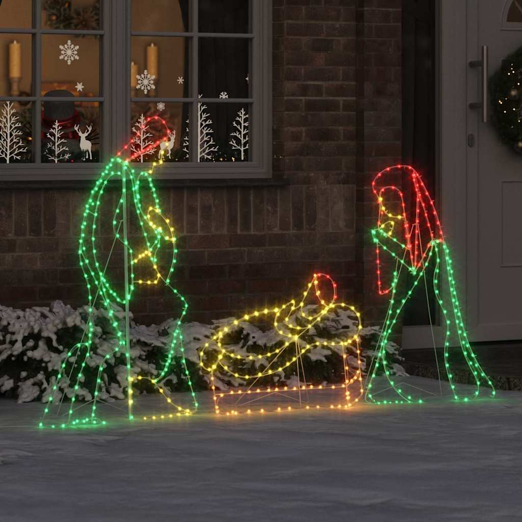 Belyst Nativitetsscene med 550 LED Flerfarget 112 x 71,5 cm PVC