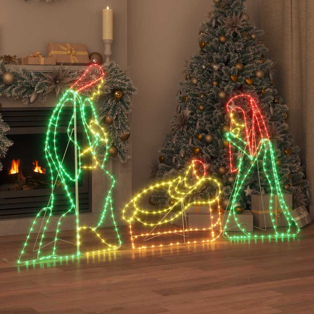 Belyst Nativitetsscene med 550 LED Flerfarget 112 x 71,5 cm PVC