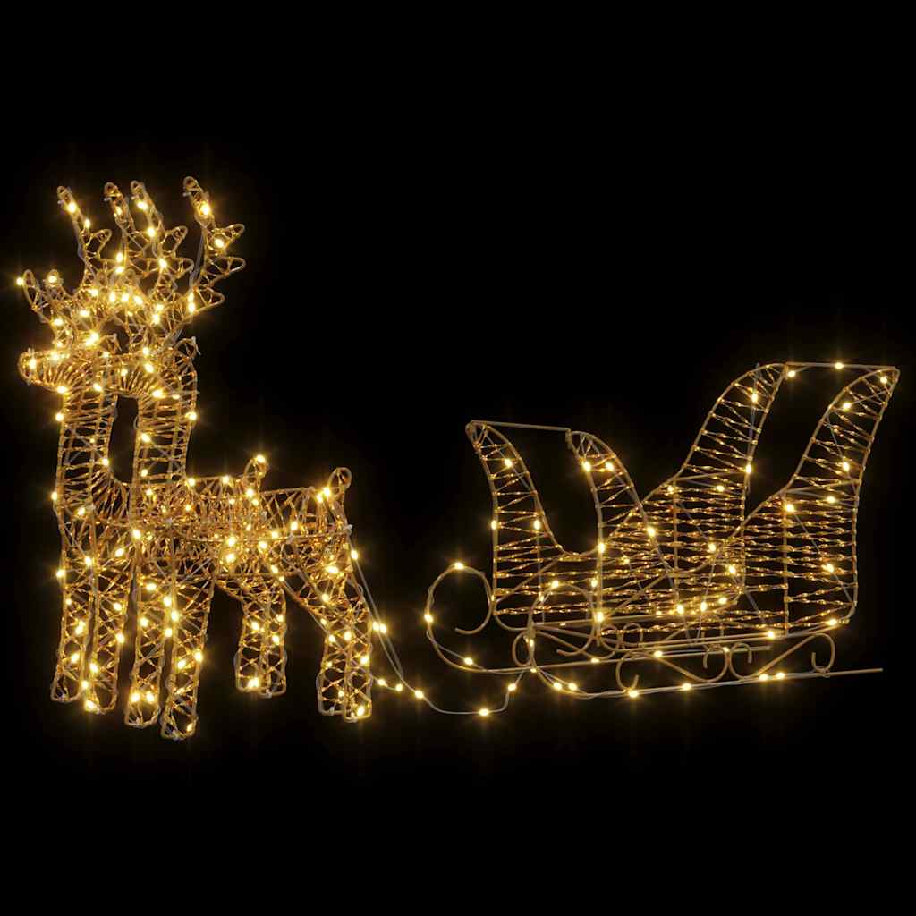 Reinsdyr Trekke Slede med 160 LED Varmhvit 30 x 12 x 55 cm PET