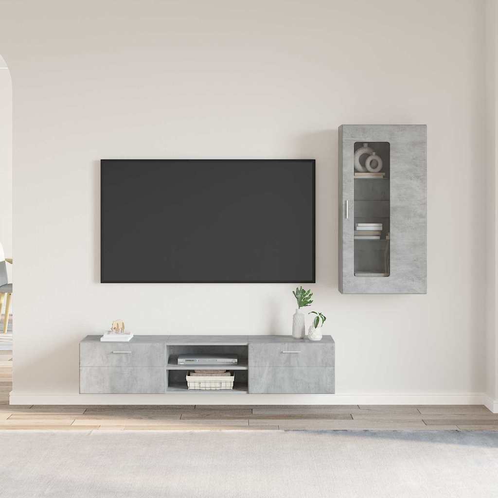 TV-benksett med skuff FLORIN 3 pcs Betonggrå Konstruert tre