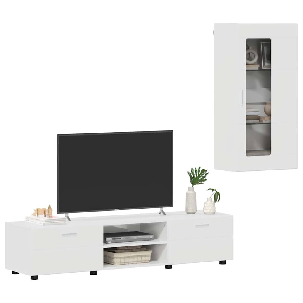 TV-benksett med dør FLORIN 3 pcs Høyglanset hvit Konstruert tre