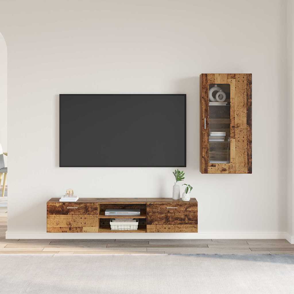 TV-benksett med skuff FLORIN 3 pcs Gammelt tre Konstruert tre