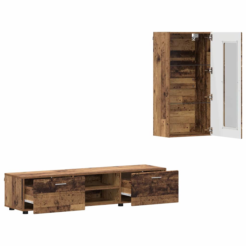 TV-benksett med skuff FLORIN 3 pcs Gammelt tre Konstruert tre