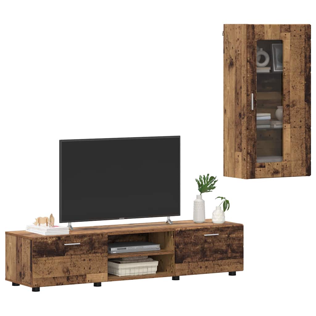 TV-benksett med skuff FLORIN 3 pcs Gammelt tre Konstruert tre