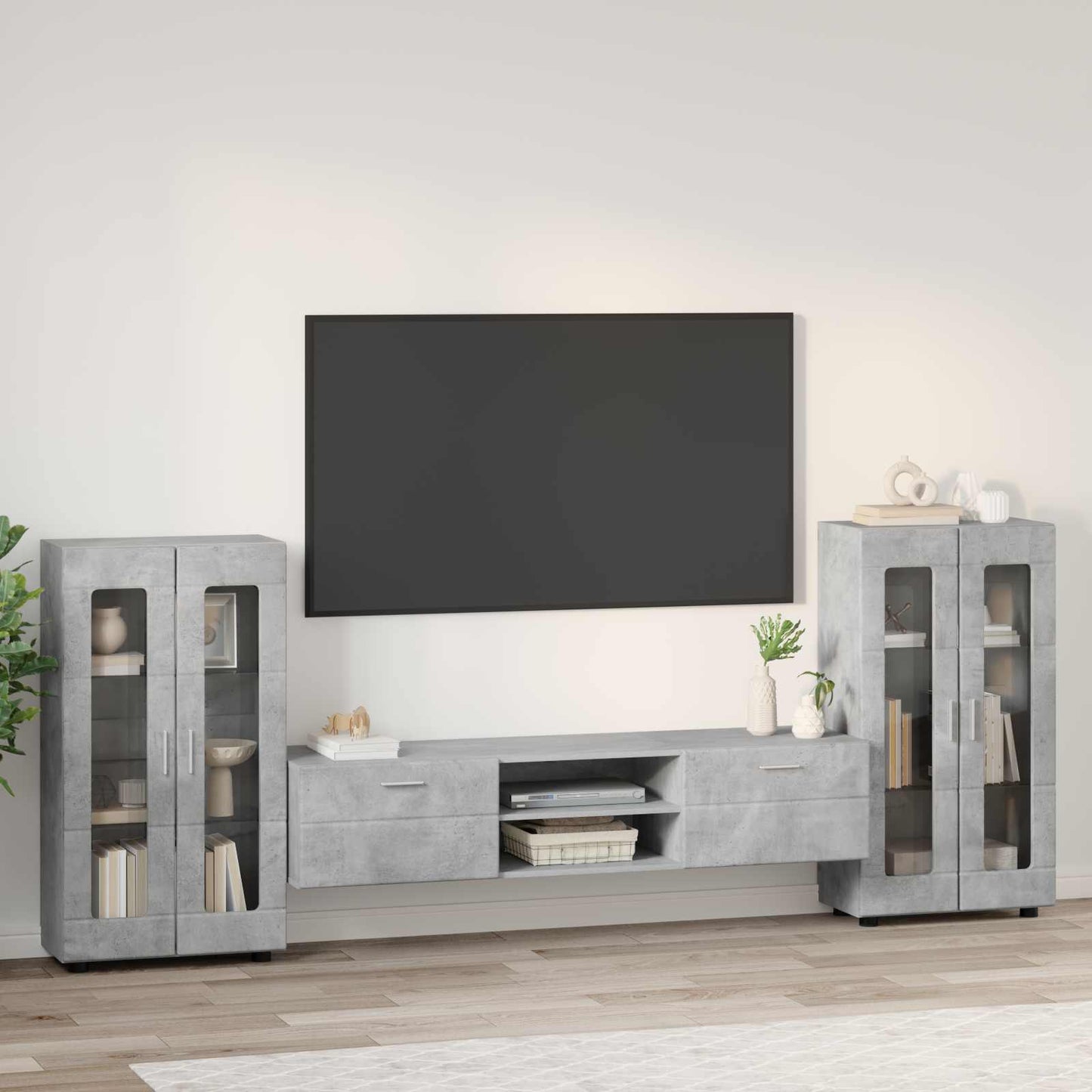 TV-benksett med skuff FLORIN 3 pcs Betonggrå Konstruert tre