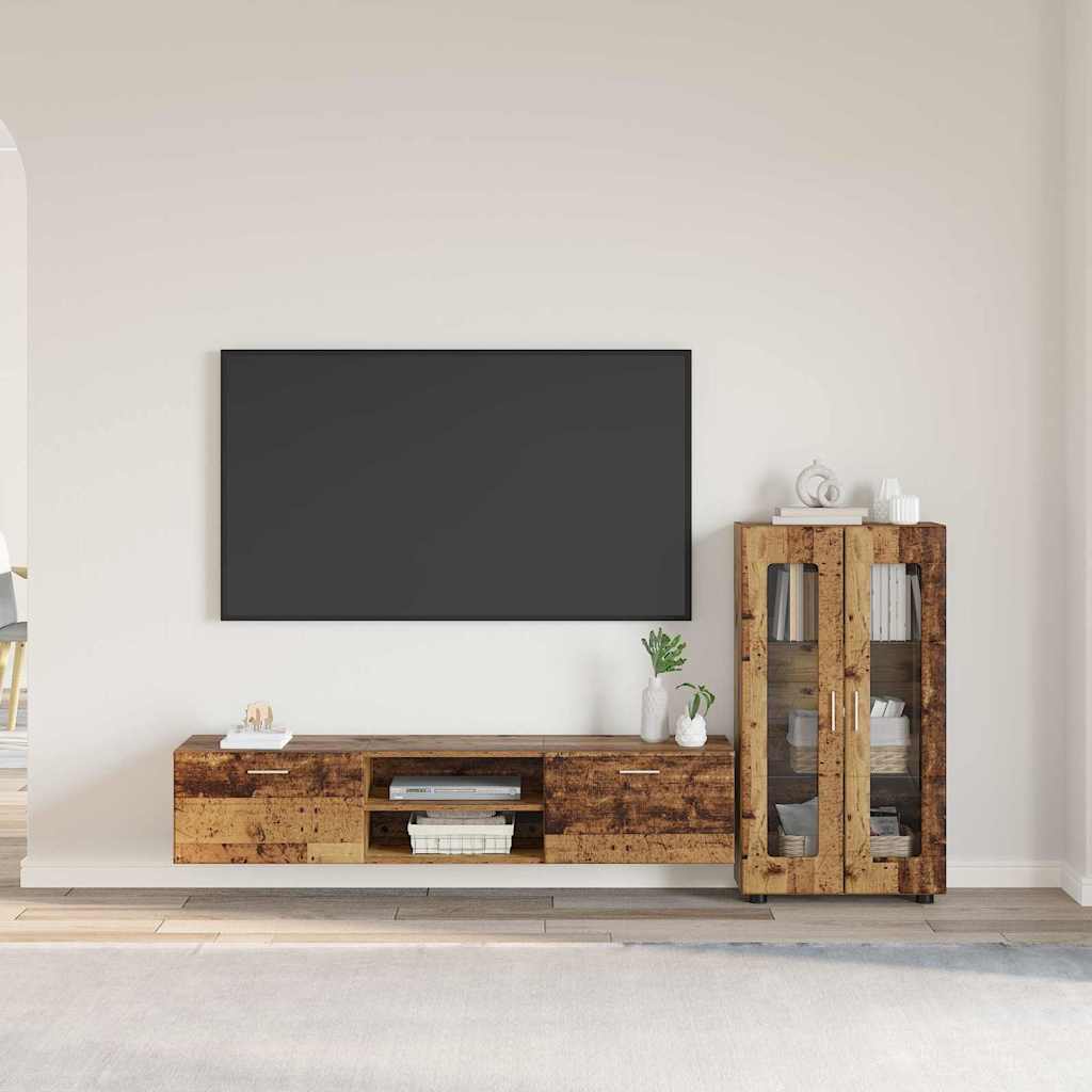 TV-benksett med skuff FLORIN 3 pcs Gammelt tre Konstruert tre