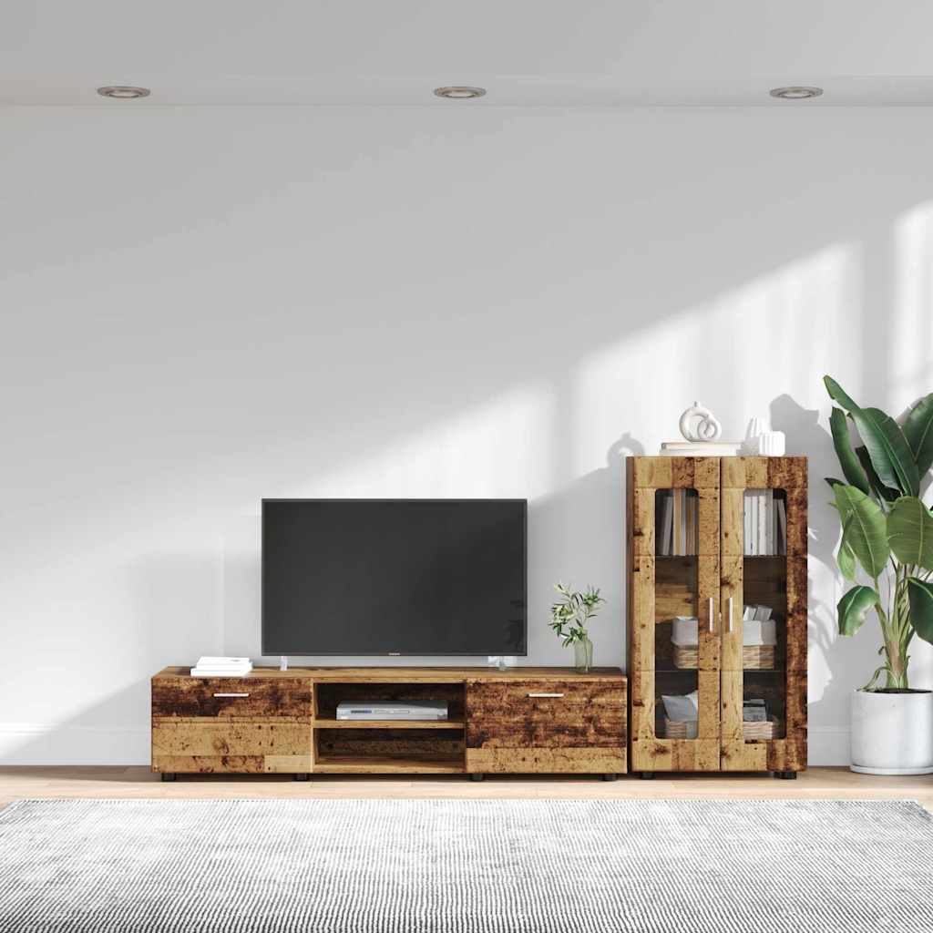 TV-benksett med skuff FLORIN 3 pcs Gammelt tre Konstruert tre