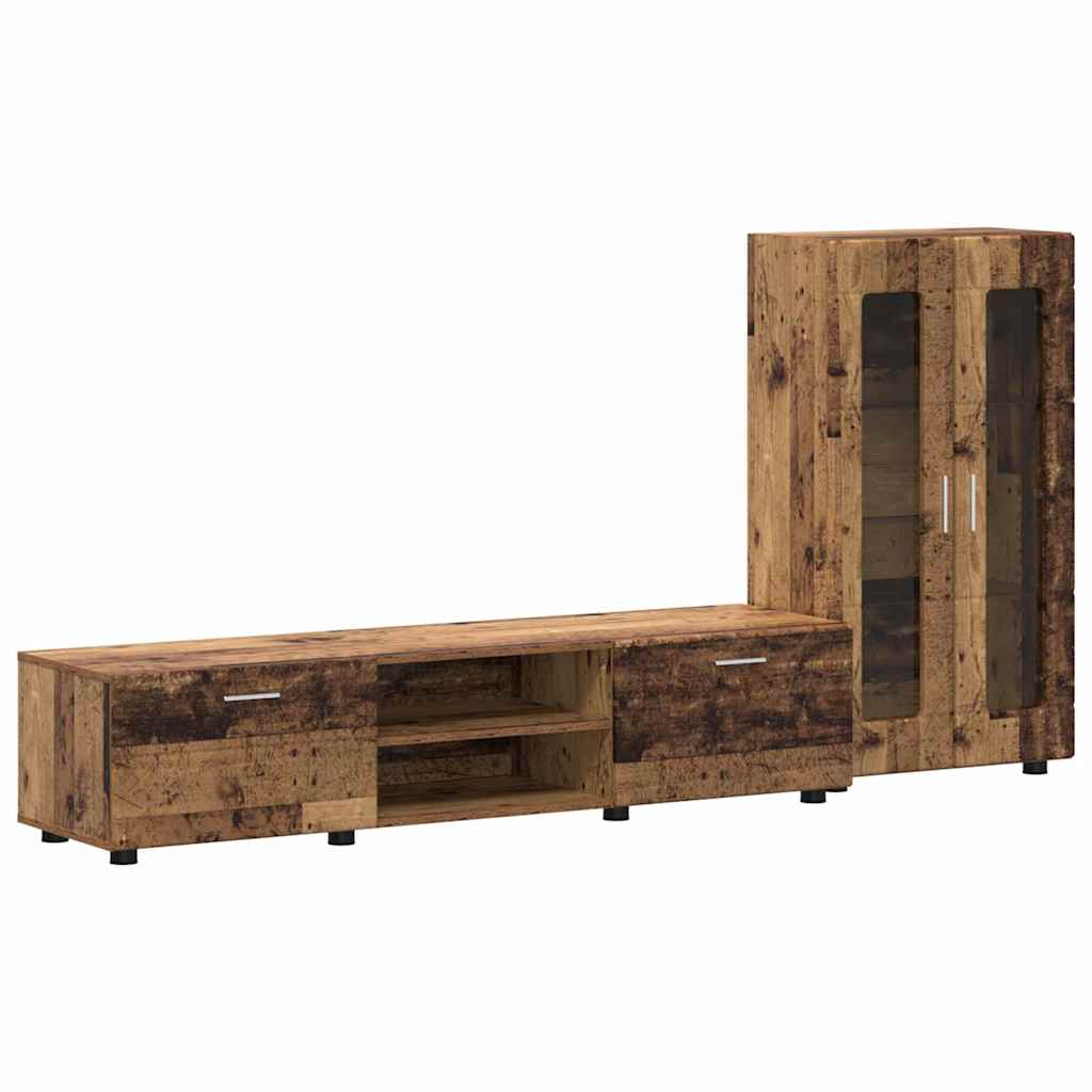 TV-benksett med skuff FLORIN 3 pcs Gammelt tre Konstruert tre